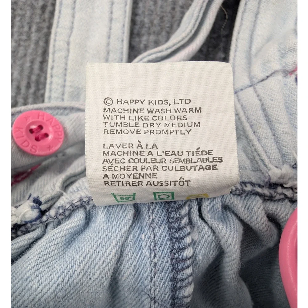 Vintage Kids Overalls Girl 4T Denim Ruffle Y2K Blue Frilly Light Wash Jeans Pink